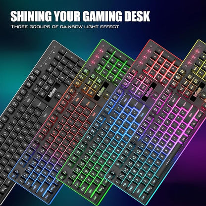 RedThunder K10 Wireless Gaming Keyboard and Mouse Combo, LED Backlit Rechargeable 3800mAh Battery, Mechanical Feel Anti-ghosting Keyboard + 7D 3200DPI Mice for PC Gamer (Black)