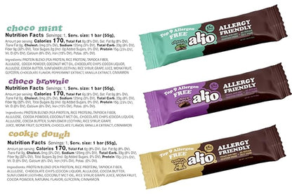 Alio Protein Bars - 3-Flavor Combo Box (12 Bars) – Free From The Top 9 Food Allergens, High Protein, Low-Calorie, Vegan, Gluten-Free, Nut-Free, Non-GMO, Plant-Based, Seed Oil Free, Delicious & Healthy Snack