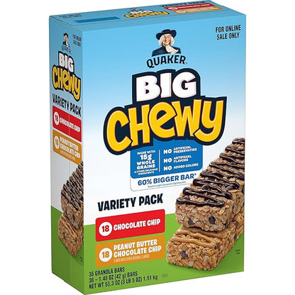 Quaker Big Chewy Granola Bars, 60% Larger, 2 Flavor Variety Pack, 36 Count (Pack of 1)