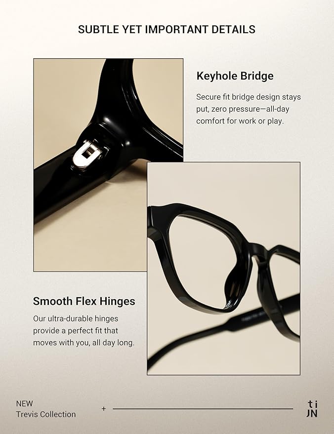 TIJN Blue Light Blocking Glasses for Women Men TR90 Rectangle Frame and Chic Preppy Style Computer Screen Glasses