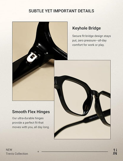 TIJN Blue Light Blocking Glasses for Women Men TR90 Rectangle Frame and Chic Preppy Style Computer Screen Glasses