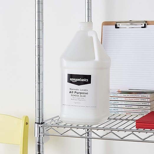 Amazon Basics All Purpose Washable School Classroom Liquid Glue, Great for Making Slime, 1 gallon Bottle, 2-Pack, White