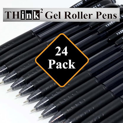 THINK2MASTER [24 Pens - Black Ink Think2 0.7mm Precision Tip Gel Pens. (24 Black) Fine Point Small Rollerball Pens with Smooth Quick Drying Ink.