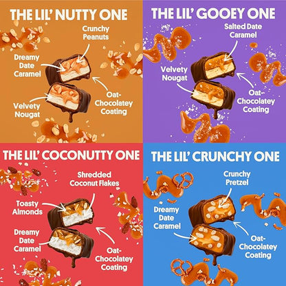 Harken Sweets Lil’ Ones Variety Pack, Mini Oat Milk Chocolate Candy Bars, Sweetened with Dates and No Sugar Added, High Fiber, Dairy Free, Lower Calorie Snack, Plant-Based, 4 Pouches (20 Bars)