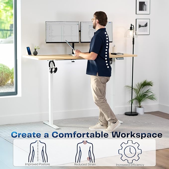 VIVO Electric 71 x 30 in Standing Desk, Memory Height Adjustment, 1B Series, Light Wood Top White Frame, DESK-KIT-1W7C