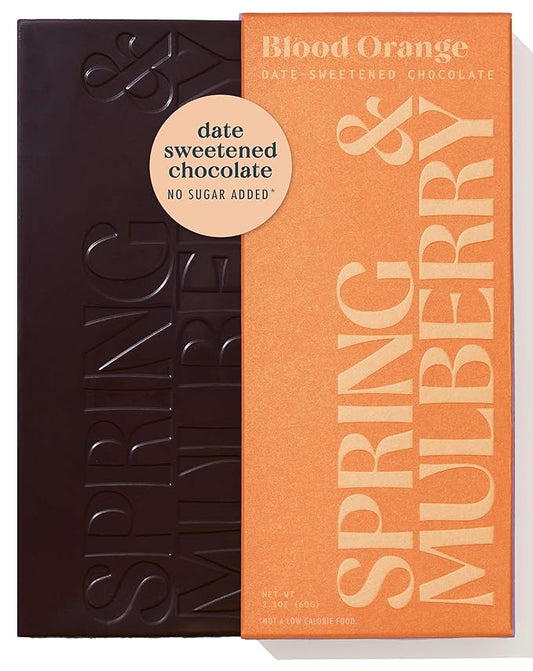 Spring & Mulberry Dark Chocolate Bars – Healthy Dark Chocolate, Date-Sweetened - Blood Orange 12 Pack