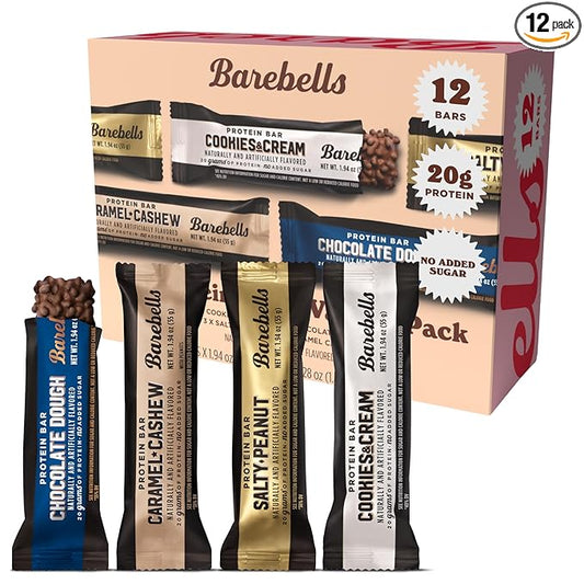 Barebells Protein Bars Variety Pack - 12 Count, 1.9oz Bars - Protein Snacks with 20g of High Protein - Chocolate Protein Bar with 1g of Total Sugars - Perfect on The Go Protein Snack & Breakfast Bars