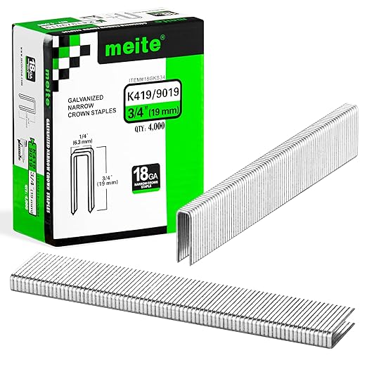 meite 18 Gauge 1/4-Inch Narrow Crown Staples, 3/4-Inch Length Heavy Duty Galvanized Upholstery Staples for Electric or Pneumatic Narrow Crown Staple Guns (10 Boxes)