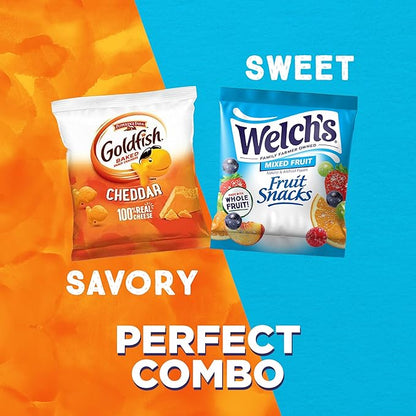 Goldfish and Welch’s Fruit Snacks for Back to School, 1 Box of Goldfish Cheddar Cheese Cracker Packs (20 Count) and 1 Box of Welch’s Mixed Fruit Snack Packs (40 Count)