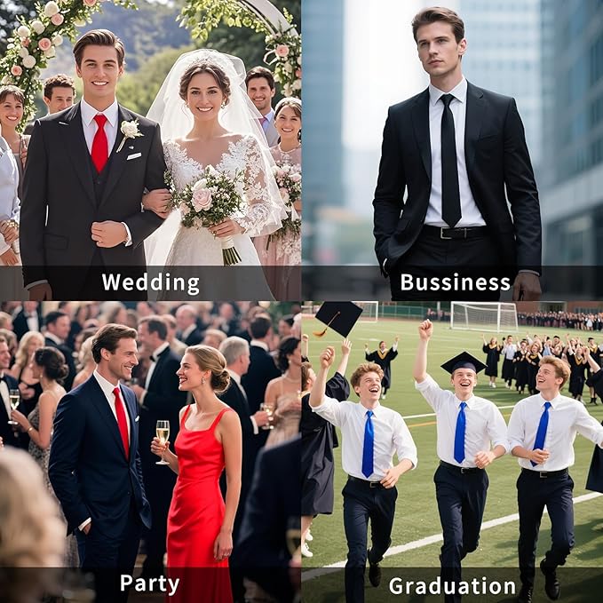 HISDERN Mens Solid Color Ties Formal Satin Necktie and Pocket Square Set Classic Wedding Business Tie & Handkerchief
