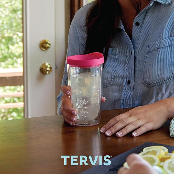 Tervis Clear & Colorful Tabletop Made in USA Double Walled Insulated Tumbler Travel Cup Keeps Drinks Cold & Hot, 16oz - 4pk, Red