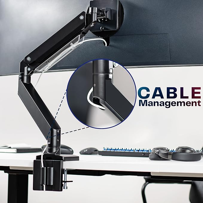 VIVO Premium Aluminum Heavy Duty Monitor Arm with 3.0 USB Ports, Fits Ultrawide Monitors up to 49 inches and 33 lbs, Single Desk Mount Stand, Pneumatic Height, Max VESA 100x100, Black, STAND-V101G1U