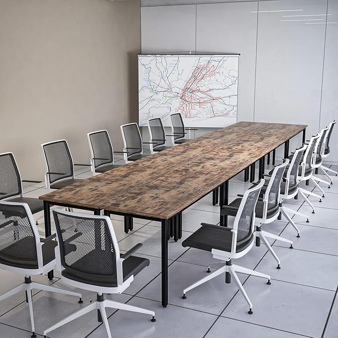Bonzy Home Conference Tables 16ft Office Computer Desk for Meeting Room Study Writing Printer Table Meeting Seminar Table for 20 People Rustic Vintage Brown 8PCS 188.8"x47.2"x29.5"