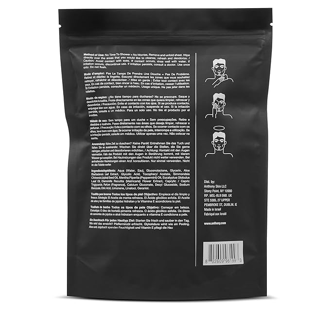 Anthony Body Wipes for Adults Bathing, Post Workout, & A Must Have Camping Personal Care Product – Travel Shower Wipes No Rinse Body Wash – Disposable Wash Cloth Towelettes 12 9”x12.5”
