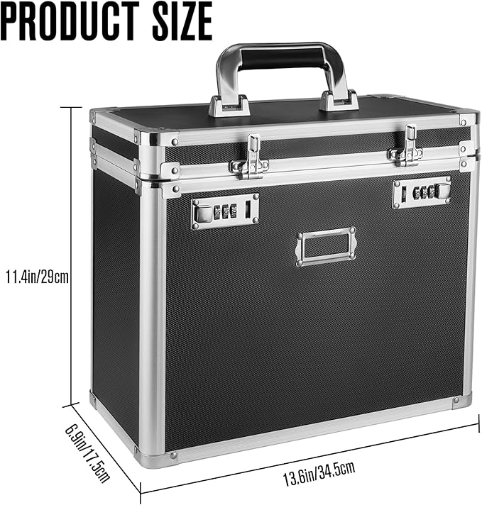 File Organizer Storage Box, Portable Locking Storage Totes - Storage Box with Dual Combination Locks for Filing Office Documents (Black)