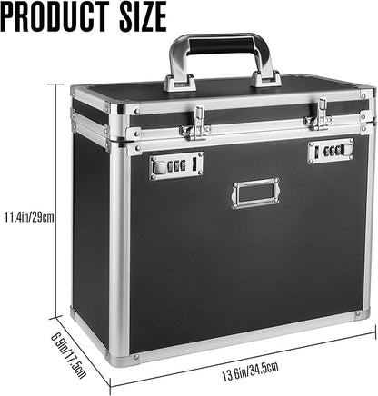 File Organizer Storage Box, Portable Locking Storage Totes - Storage Box with Dual Combination Locks for Filing Office Documents (Black)