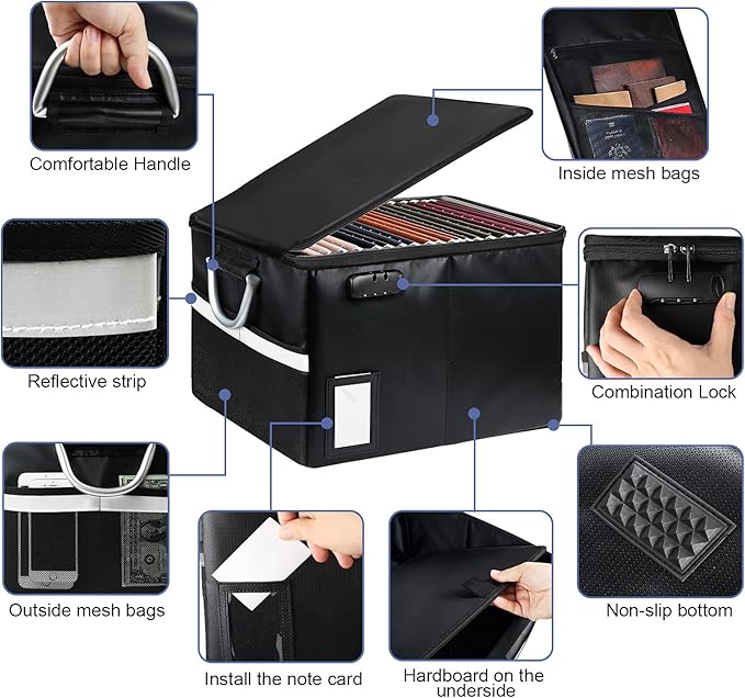 Fireproof Document File Organizer Box, Fireproof Safe Box with Lock, Portable Office Storage Cabinet for Hanging Letter/Legal Folder 16.1 x 12.9 x 11in