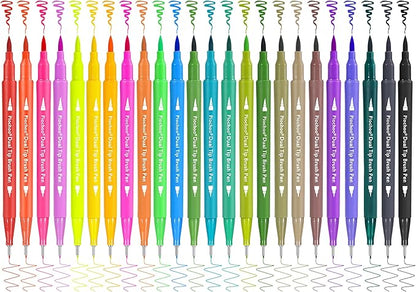 Art Brush Markers Pens for Adult Coloring Books, 24 Colors Dual Tip (Brush and Fine Point) Marker Pen for Journaling Note taking Planner Hand Lettering Art Suppliers