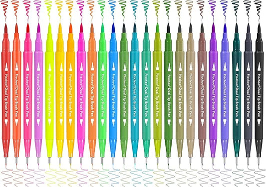 Art Brush Markers Pens for Adult Coloring Books, 24 Colors Dual Tip (Brush and Fine Point) Marker Pen for Journaling Note taking Planner Hand Lettering Art Suppliers