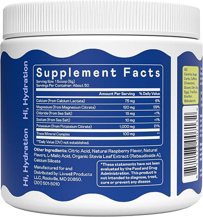 Hi-Lyte K1000 Electrolytes Powder Blue Raspberry Keto & Performance, 50 Servings - 1000mg Potassium + Magnesium, Sodium, Trace Minerals - 0 Carbs, 0 Sugar