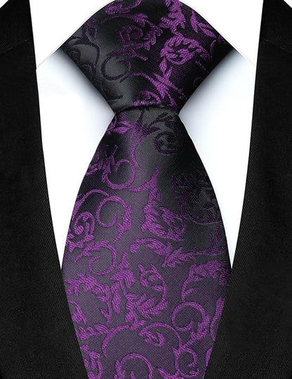 JEMYGINS Mens Floral Tie and Lapel Pin Necktie Pocket Square and Tie Clip with Sets for Business Casual 4PCS