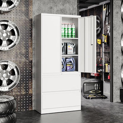 Metal Steel Storage Cabinets with Lockable Drawers and Doors Lateral File Cabinets Steel Metal Filing Lockers for Home Office Hanging Files Letter/Legal/F4/A4 Size