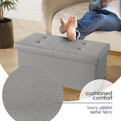 STORAGEBUD Storage Ottoman Bench with Bins, 30-in Storage Bench for Bedroom End of Bed, Folding Foot Rest Ottoman for Living Room Max 660lbs, Faux Leather Ottomans, Light Grey