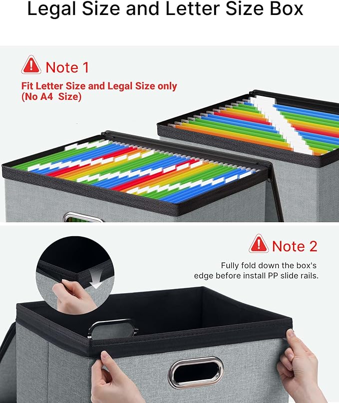 Oterri 2 Pack Large File Organizer Boxes with Lids, File Box with Mesh Pockets, Document Organizer Box for Letter/Legal Size Folders, Zippers Important Document Organizer (Grey, Without Folders)