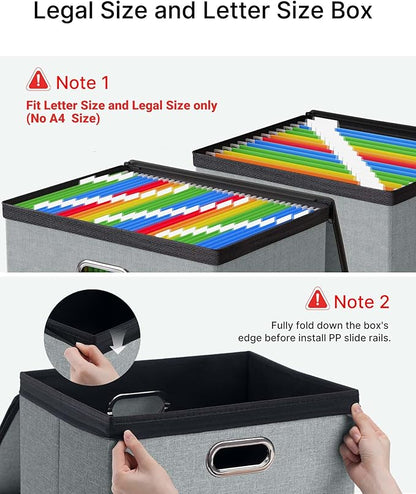 Oterri 2 Pack Large File Organizer Boxes with Lids, File Box with Mesh Pockets, Document Organizer Box for Letter/Legal Size Folders, Zippers Important Document Organizer (Grey, Without Folders)