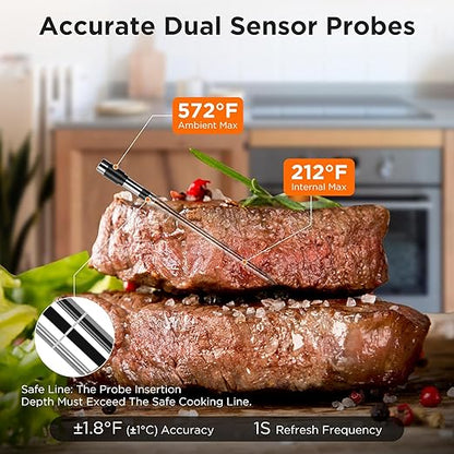 Bluetooth Meat Thermometer with Smart APP, 800FT Wireless Range & LCD Base, Rechargeable Probe, Digital Food Thermometer for BBQ, Grill, Valentines Day Gifts for Him Men Dad