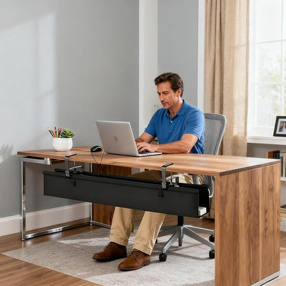 Oxford Cloth Under Desk Cable Management Tray,No-Drill 36" Desk Cable Management Organizer with Clip/Screw Installation,Holds Up to 70 lbs,Fabric Cable Management for Home,Office & Gaming Computer
