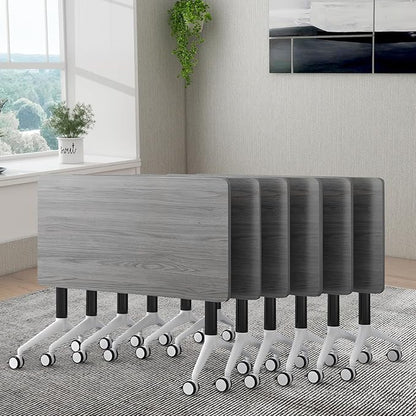 Conference Room Table, Folding Conference Table with Silent Wheels, Modular Flip Top Mobile Training Tables for Office, Training Room, Meeting Rooms, School, 2-16 Person (6, Grey, 70.8in)