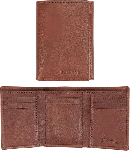 Genuine Leather Trifold Wallet Men RFID Blocking 8 Credit Card Slots 1 Section for Bills 3 Hidden Pockets | Choco