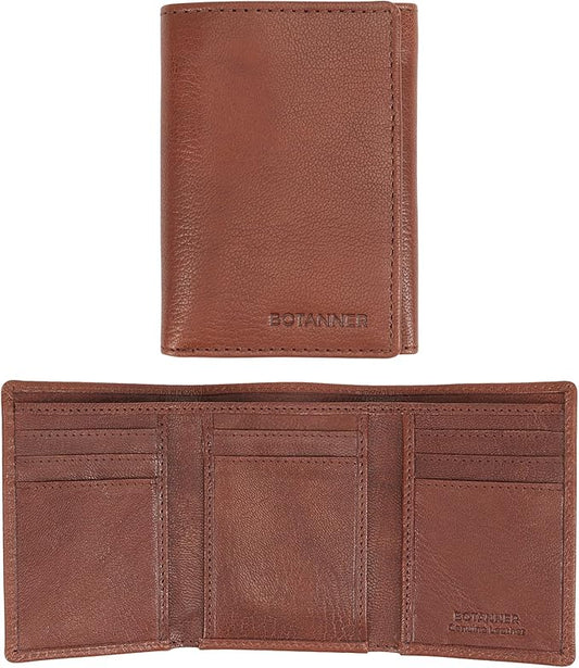 Genuine Leather Trifold Wallet Men RFID Blocking 8 Credit Card Slots 1 Section for Bills 3 Hidden Pockets | Choco
