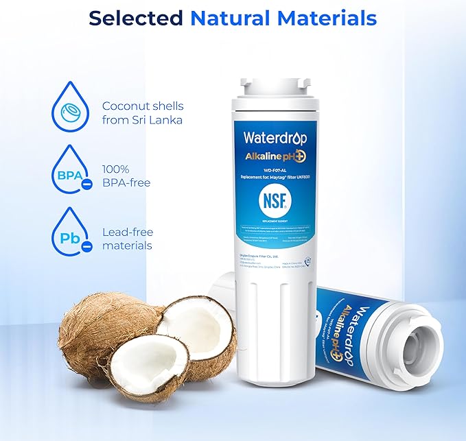 Waterdrop Alkaline UKF8001 Refrigerator Water Filter 4, Enhances pH, Replacement for Whirlpool® EDR4RXD1, EveryDrop® Filter 4, Maytag® UKF8001AXX-750, UKF8001AXX-200,WD-F07,2 Filters