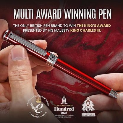 Scriveiner Deep Crimson Ballpoint Pen - Stunning Red Lacquer Luxury Pen, Chrome Finish, Schmidt Black Refill, Best Ball Pen Gift Set for Men & Women, Professional Executive Office, Nice Designer Pen