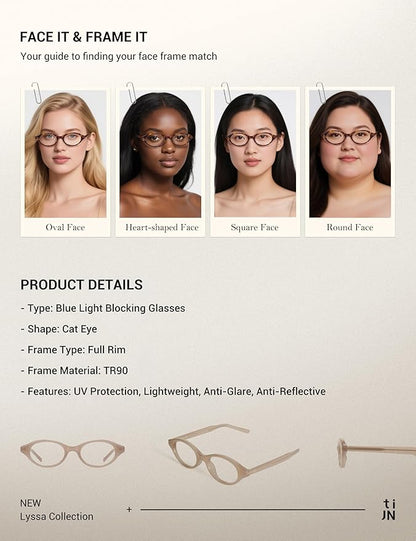 TIJN Olisa Blue Light Blocking Glasses for Women Men,Oval Glasses Frame Bluelight Glasses for Gaming/Computer/Screen