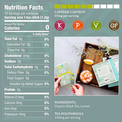 Cusa Tea & Coffee | Premium Instant Lemon Black Tea With Real Fruit & Spices | Organic Leaves Drink Mix Packets | Hot or Iced Tea (30 Single Servings)