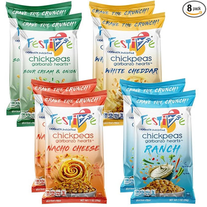 Snack Festive Gourmet Cream Pack Roasted Chickpea Snacks, 8 Bags 1 oz Crunchy Protein Garbanzo Beans, Healthy Nut Free Vegan Non-GMO Soy-Free Balanced Macro