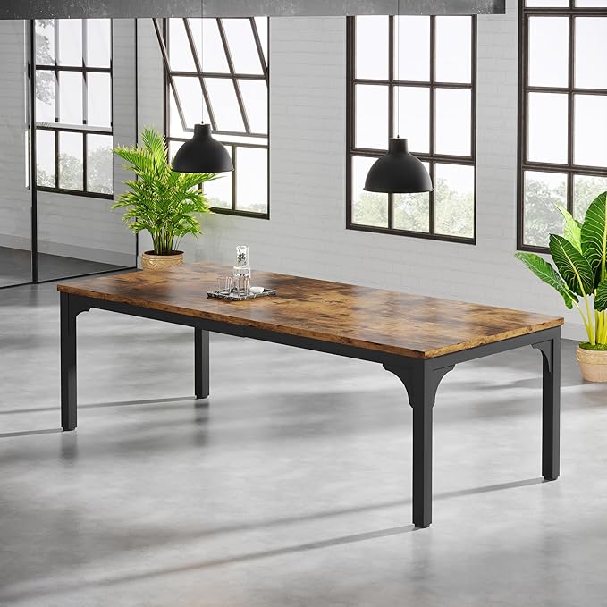 6.56 FT Conference Table, Super Sturdy Large Rectangle Meeting Seminar Table for 8 Person, Long Business Tables (Brown, 1PC)
