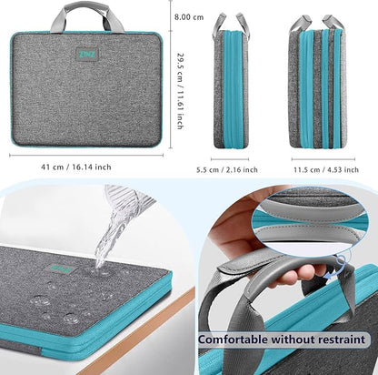 ZINZ Laptop Case 15 15.6 16 inch Sleeve, Expandable Computer Hand Bag with Multi-pockets Compatible with MacBook Pro 16 inch M4/M3/M2/M1, MacBook Air/Pro 15 inch and 15-16 inch Notebooks，DG01BL01