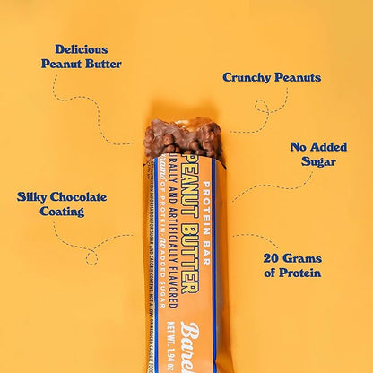 Barebells Protein Bars Peanut Butter - 12 Count, 20g High Protein Treats - Chocolate Nutrition Bar with 1g Total Sugars - On-The-Go Breakfast or Post-Workout Snack