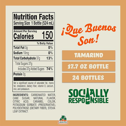 Jarritos - Mexican Soda Soft Drinks, Tamarind (17.7 oz, 524ml) 24 Bottles - Made with Real Cane Sugar - 0g Fat - Made in Mexico - Natural Flavor Soda Pop - Party & BBQ Beverages