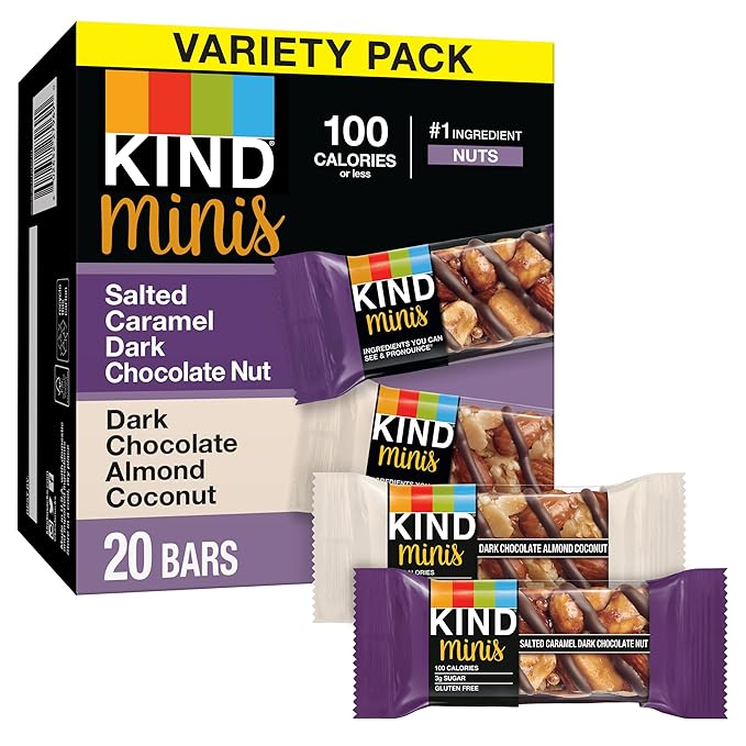 KIND Bar Minis, Salted Caramel Dark Chocolate Nut & Dark Chocolate Almond Coconut, Variety Pack, Gluten Free, 100 Calories, Low Sugar, 80 Count