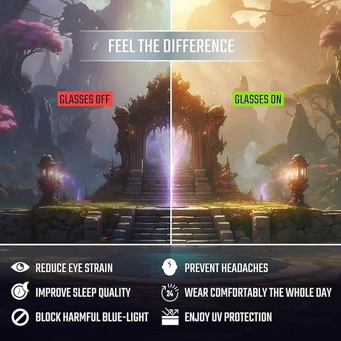 Titan Gaming Glasses, Anti Blue Light Glasses Men, UV400 Protection Blue Light Blocking Glasses for Computer Eye Strain