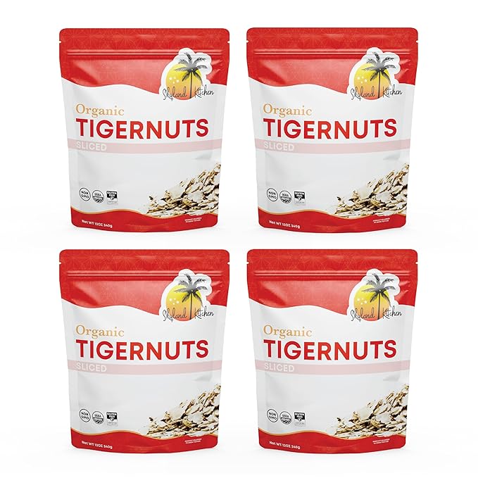 Skyland Kitchen Organic Sliced Tigernuts, Nut-Free, Raw Snack, Gluten-Free, Vegan, Paleo Friendly, High Fiber, Non-GMO 4 x 12oz (Pack of 4)