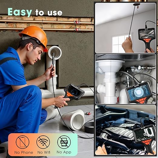 Triple Lens Endoscope Camera with Light- 5" 1080P HD Handheld Borescope with 50FT Semi-Rigid Cable, Waterproof Sewer Inspection Camera with 32GB Card, Drain Plumbing Camera & Gifts for Men