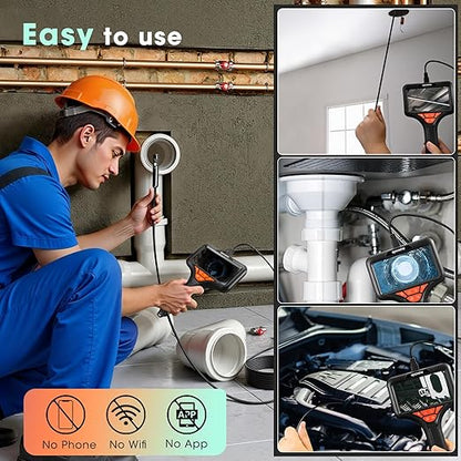 Triple Lens Endoscope Camera with Light- 5" 1080P HD Handheld Borescope with 50FT Semi-Rigid Cable, Waterproof Sewer Inspection Camera with 32GB Card, Drain Plumbing Camera & Gifts for Men