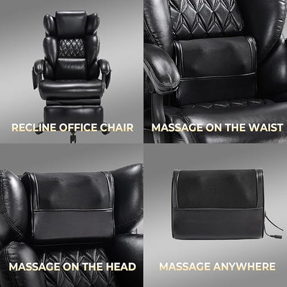 3-in-1 Massage Office Chair with Foot Rest 600LBS Big and Tall Office Chair with Massager and Heat for Heavy People, Reclining Executive Heavy Duty Office Chairs Desk Chairs Black