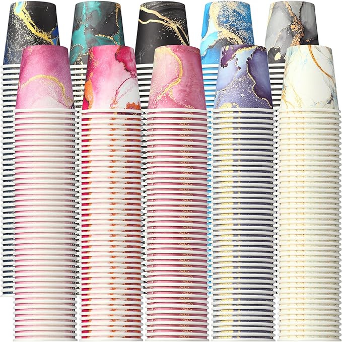 Thenshop 1000 Pack 5oz Paper Cups, Multicolor Disposable Marble Water Cups Bulk, Mini Mouthwash, Hot/Cold Beverage Drinking for Parties, Picnic, Travel, Barbecues and Event, 10 Colors